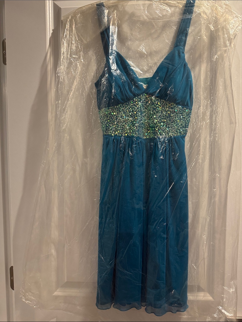 Frederick's of Hollywood Teal sequins Empire Dress